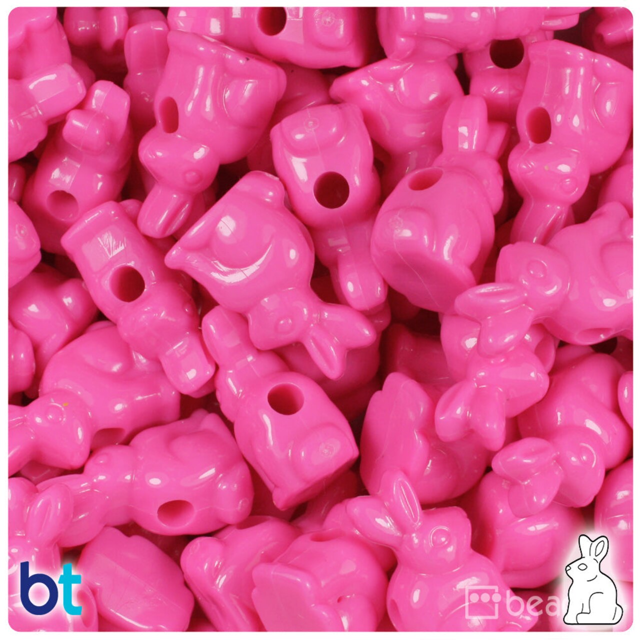 BeadTin Dark Pink Opaque 24mm Bunny Rabbit Plastic Pony Beads (24pcs)